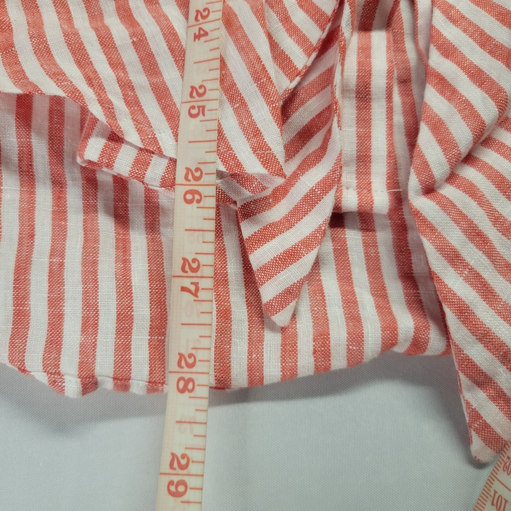 Lauren Ralph Lauren Red White Striped Linen Front Tie Shirt Large Short Sleeve - Picture 7 of 11